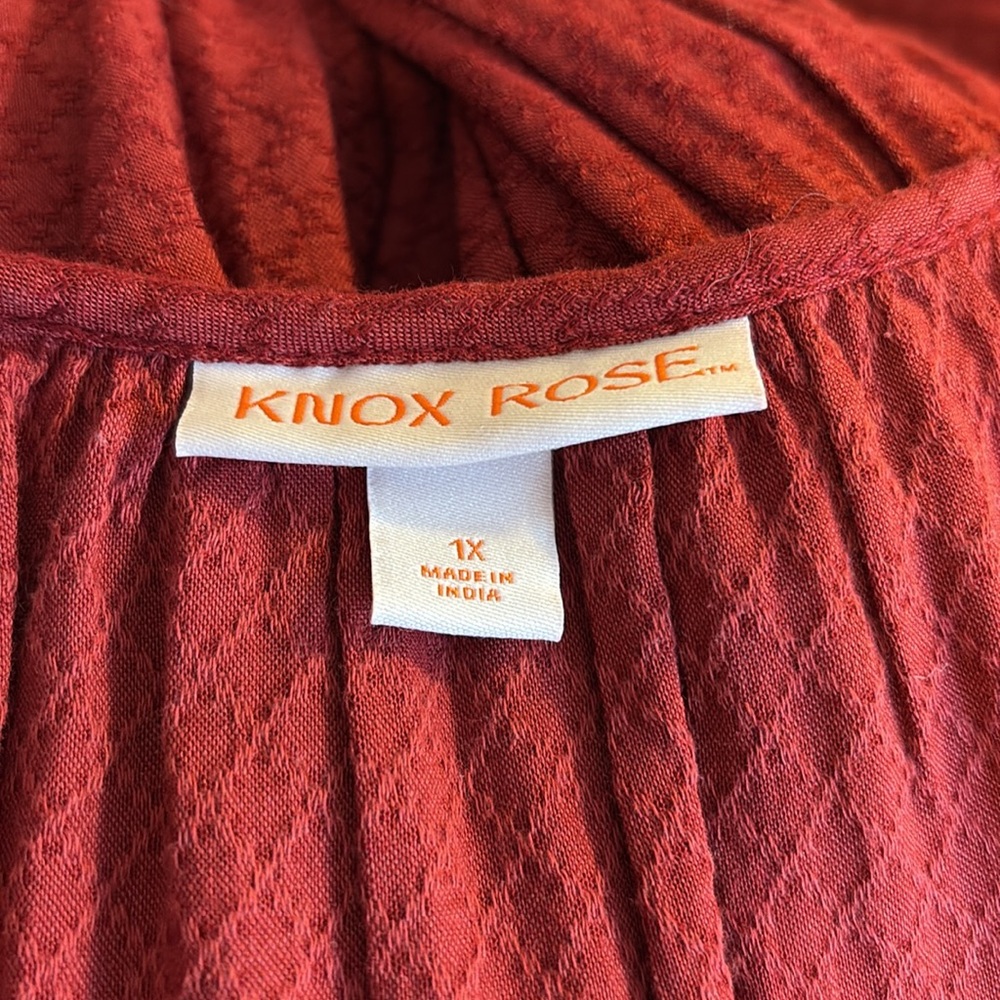 Knox Rose Red and White Embroidered Dress with Bishop Sleeves Size 1X - Picture 6 of 7